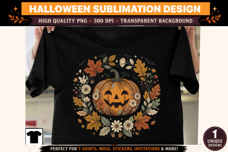Floral Jack O Lantern PNG | Vintage Halloween Pumpkin