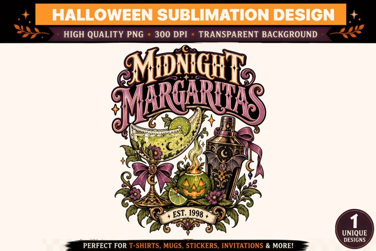 Midnight Margaritas Halloween PNG, Spooky Margarita Sublimat example image 1