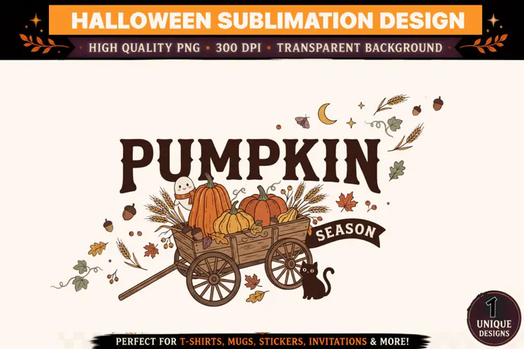 Pumpkin Season PNG, Vintage Autumn Harvest Wagon Sublimation