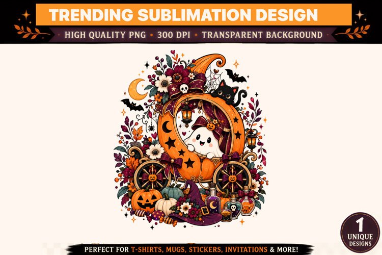 Halloween Clipart PNG Spooky Witch Ghost Design example image 1