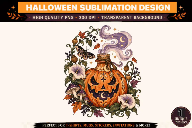 Mystical Pumpkin Potion PNG, Gothic Halloween Pumpkin Sublim