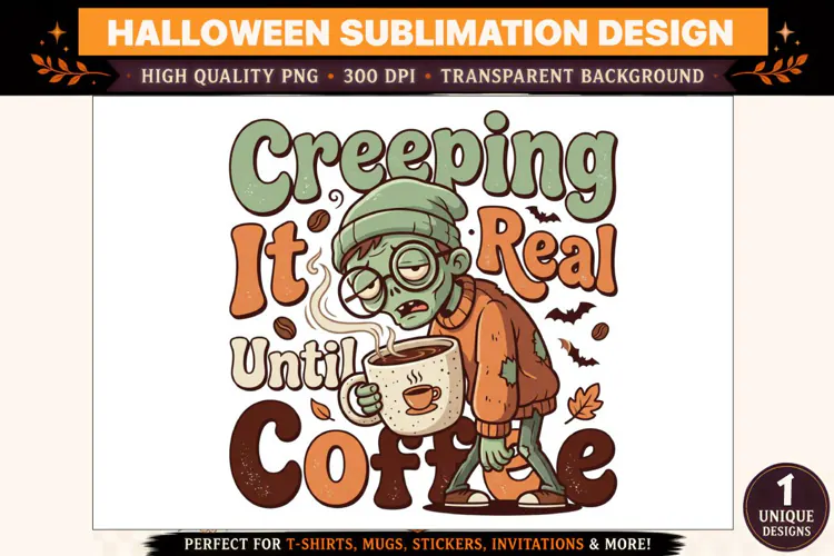 Creeping It Real Until Coffee Halloween PNG,