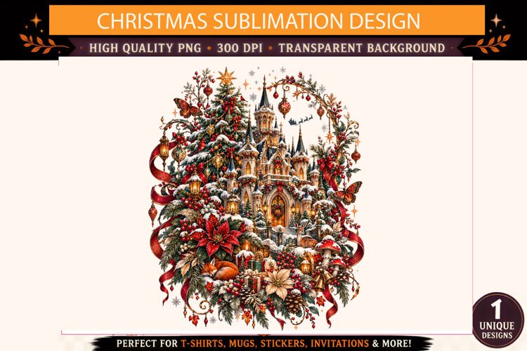 Christmas Castle PNG, Enchanted Winter Wonderland Sublimatio example image 1