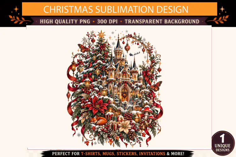 Christmas Castle PNG, Enchanted Winter Wonderland Sublimatio