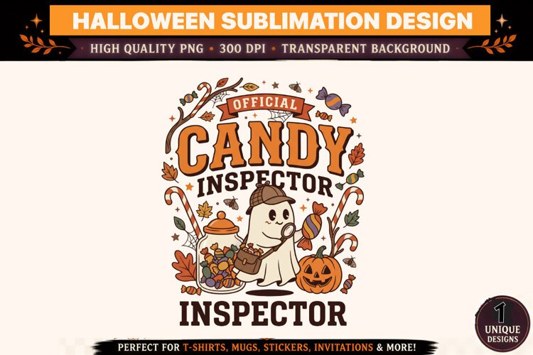 Official Candy Inspector PNG, Cute Halloween Ghost Detective example image 1