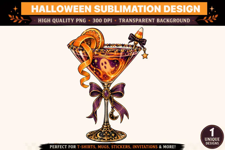 Halloween Cocktail PNG, Spooky Martini Sublimation Design, H