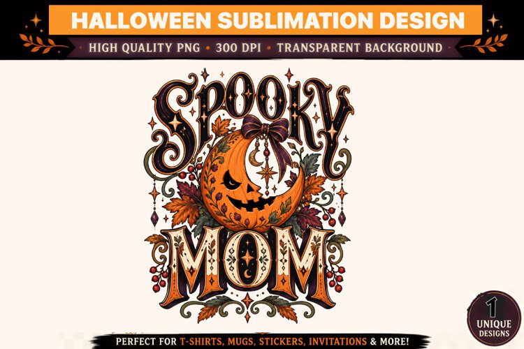 Spooky Mom PNG, Gothic Halloween Pumpkin Mom Sublimation example image 1