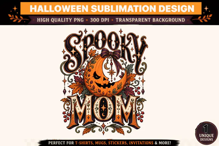 Spooky Mom PNG, Gothic Halloween Pumpkin Mom Sublimation