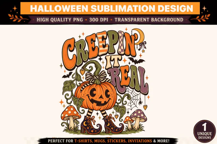 Creepin It Real Halloween PNG, Cute Pumpkin Witch Boots Subl