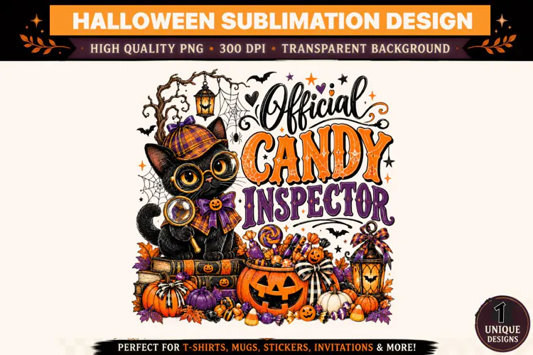 Official Candy Inspector Halloween PNG, Black Cat Detective