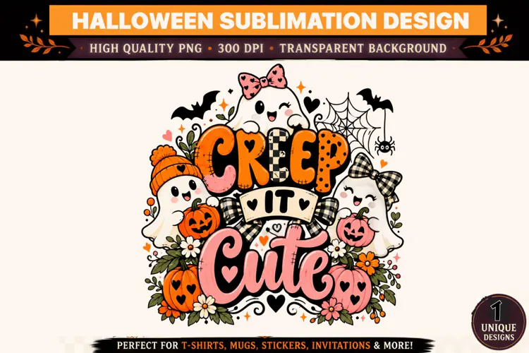 Creep It Cute Halloween PNG, Cute Ghost Pumpkin Sublimation