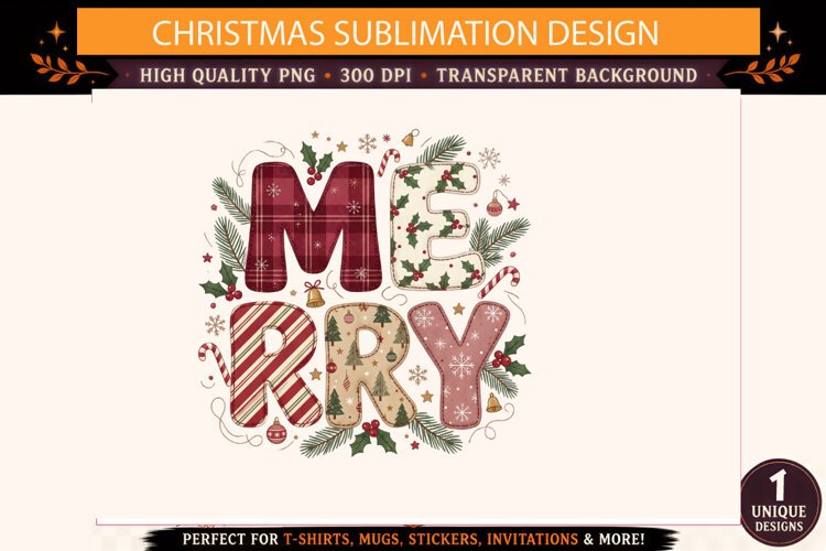 Merry Christmas PNG, Merry Christmas Typography Design, Vint example image 1