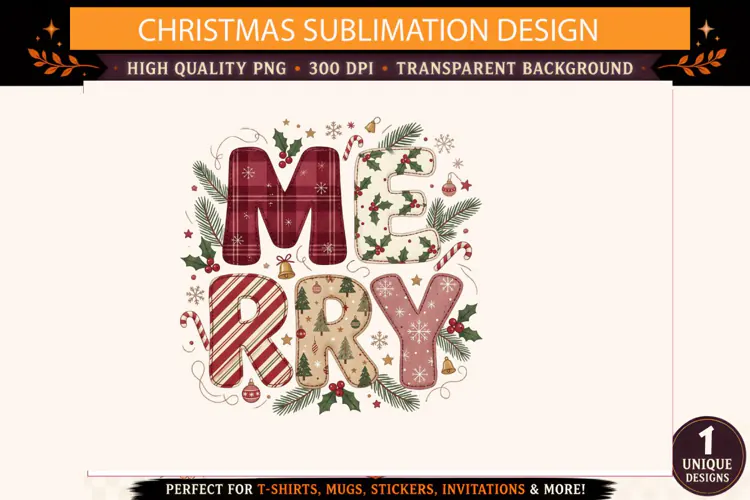 Merry Christmas PNG, Merry Christmas Typography Design, Vint