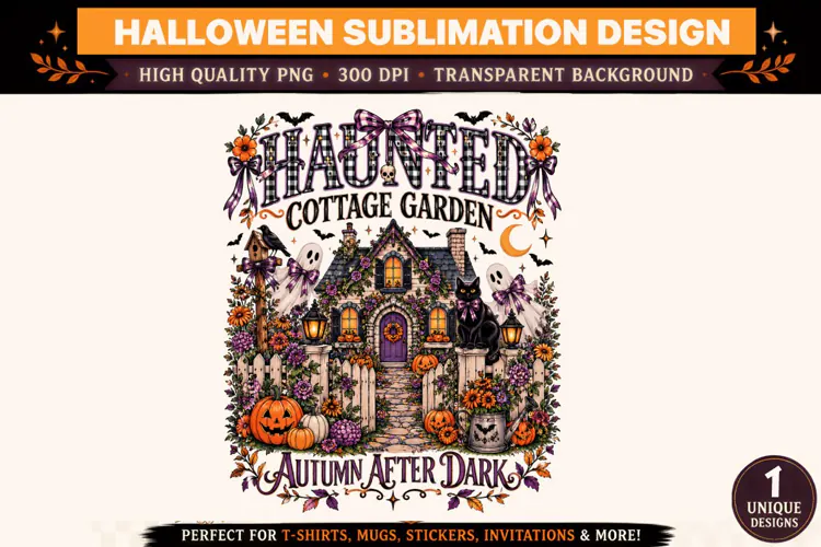 Haunted Cottage Garden Halloween PNG