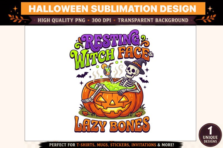Resting Witch Face Lazy Bones Halloween PNG example image 1