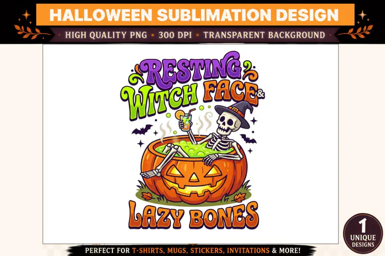 Resting Witch Face Lazy Bones Halloween PNG