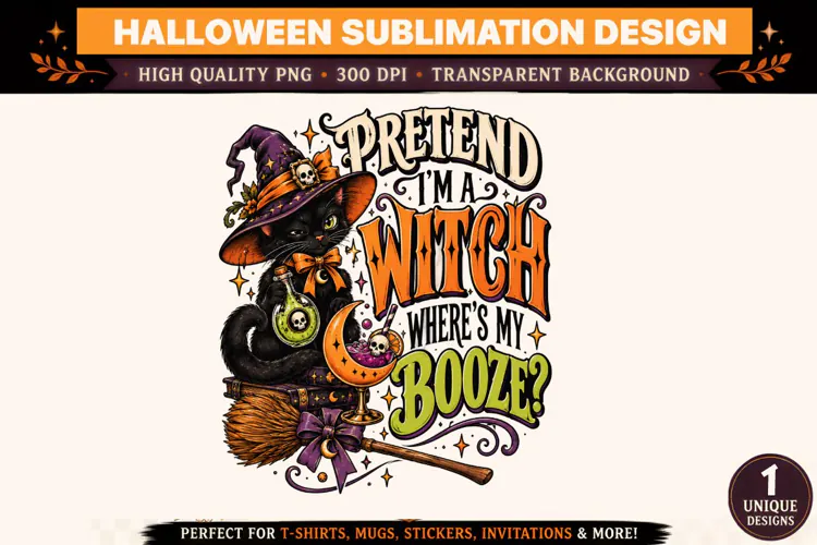 Pretend I’m A Witch Where’s My Booze PNG, Funny Halloween Wi