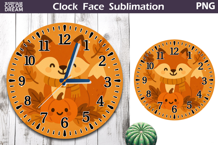 Fall Pumpkin Floral Clock Face | Cute Fox Clock Design