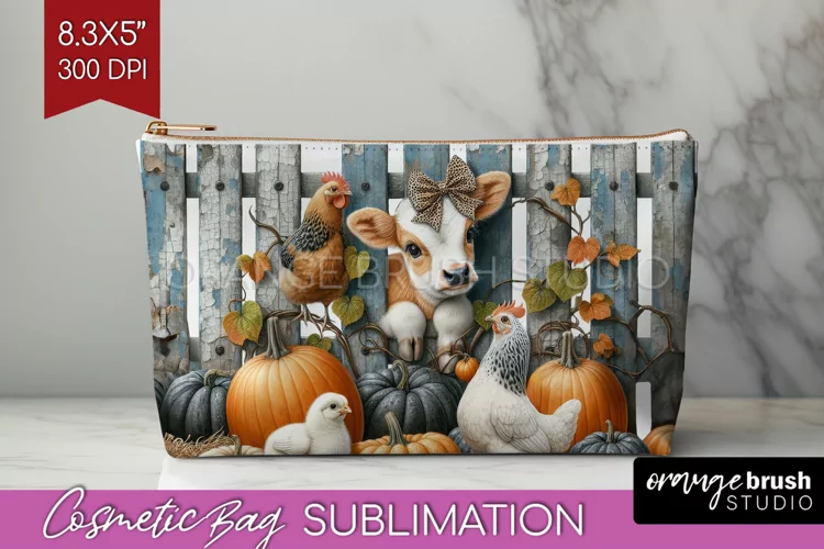 Fall Cow Cosmetic Bag - Autumn Cow Makeup Bag PNG