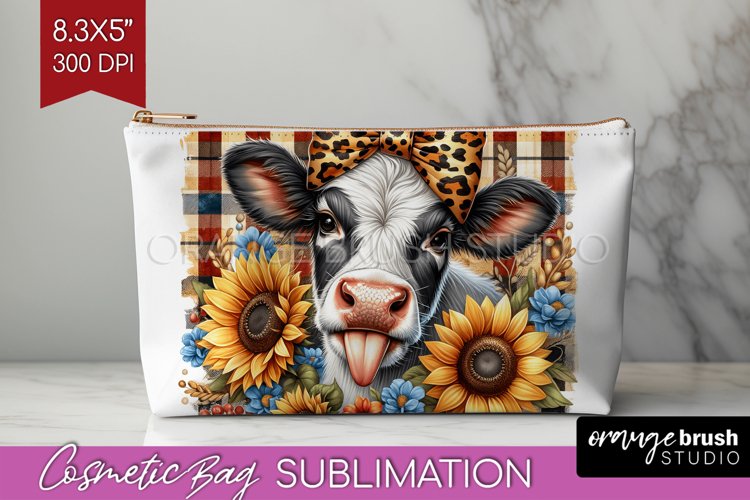 Fall Cow Cosmetic Bag - Autumn Cow Makeup Bag PNG example image 1