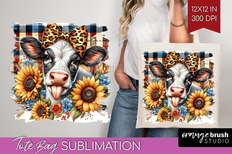 Fall Cow Tote Bag - Autumn Cow Tote Bag PNG Sublimation