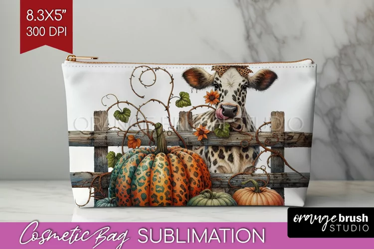 Fall Cow Cosmetic Bag - Autumn Cow Makeup Bag PNG