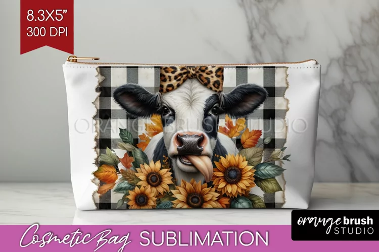 Fall Cow Cosmetic Bag - Autumn Cow Makeup Bag PNG