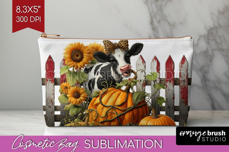 Fall Cow Cosmetic Bag - Autumn Cow Makeup Bag PNG example image 1