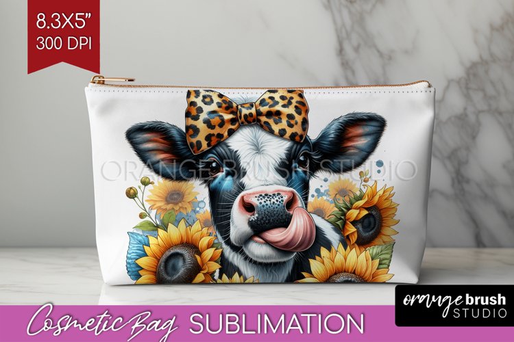 Fall Cow Cosmetic Bag - Autumn Cow Makeup Bag PNG example image 1