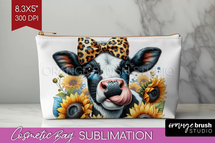 Fall Cow Cosmetic Bag - Autumn Cow Makeup Bag PNG
