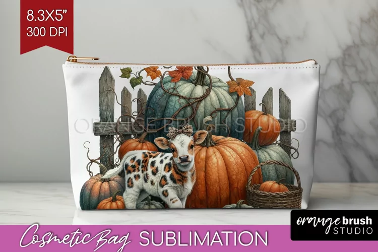 Fall Cow Cosmetic Bag - Autumn Cow Makeup Bag PNG