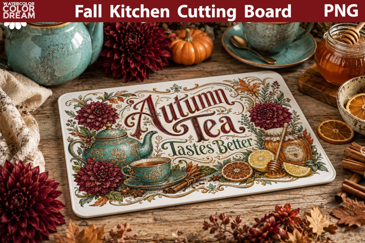 Autumn Tea Tastes Better | Cutting Board Sublimation example image 1