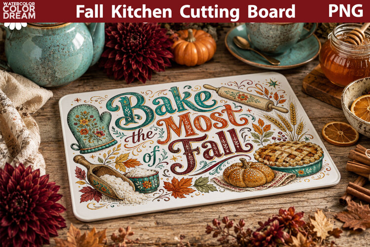 Autumn Kitchen Board | Fall Cutting Board Sublimation example image 1