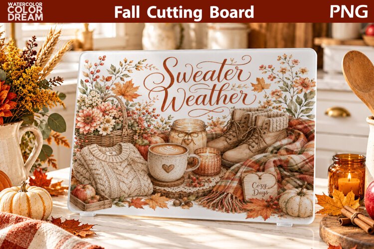 Cozy Fall Weather | Autumn Cutting Board Sublimation example image 1