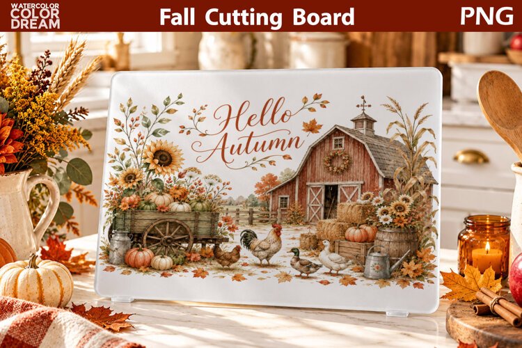 Fall Farmhouse Cutting Board | Autumn Harvest Sublimation example image 1