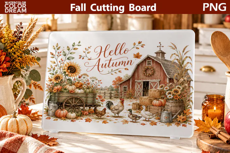 Fall Farmhouse Cutting Board | Autumn Harvest Sublimation