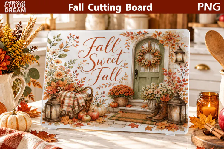 Fall Sweet Fall Cutting Board | Autumn Porch Sublimation