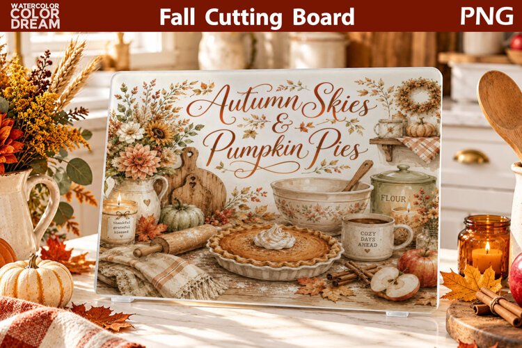 Pumpkin Pie Fall Kitchen | Autumn Cutting Board Art example image 1