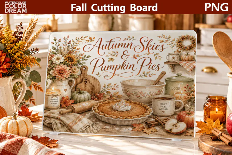 Pumpkin Pie Fall Kitchen | Autumn Cutting Board Art