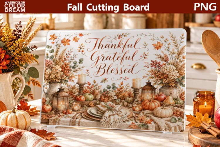 Thankful Grateful Blessed | Fall Cutting Board Sublimation example image 1