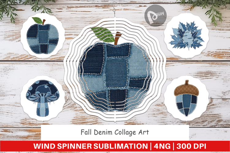 Fall Denim Collage Wind Spinner