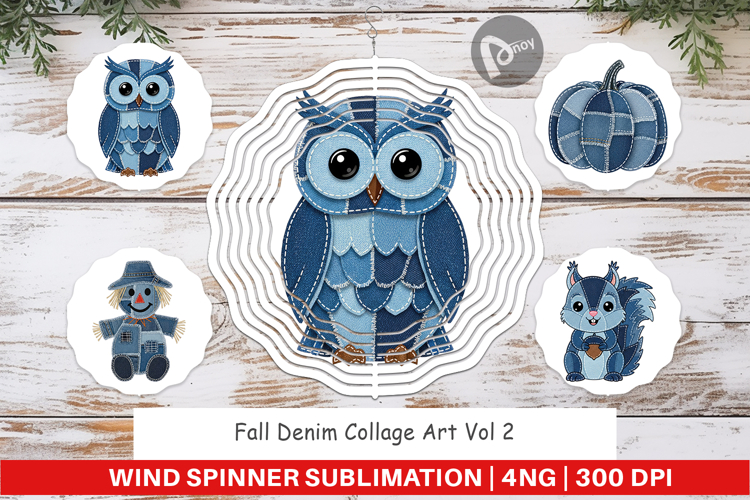 Fall Denim Collage Wind Spinner