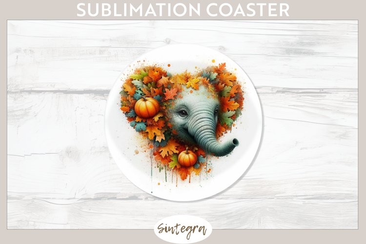 Fall Elephant Animal v6 Round Coaster Sublimation