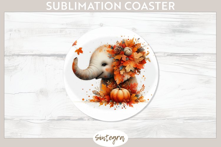 Fall Elephant Animal v7 Round Coaster Sublimation