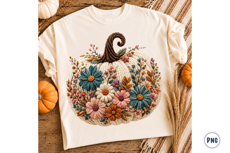 Fall Floral Faux Yarn Pumpkin PNG
