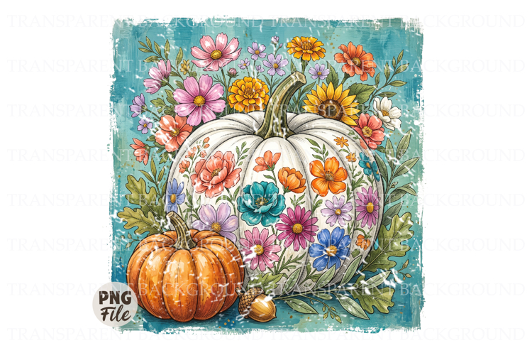 Fall Floral Pumpkin Png, Boho Floral Fall Shirt Sublimation