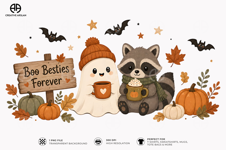 Fall Friends Pumpkin Raccoon PNG Woodland T-Shirt Design