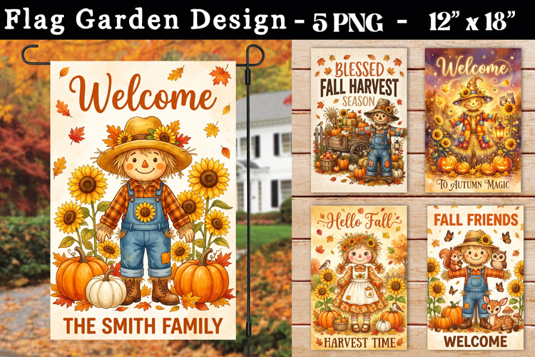 Fall Garden Flag Design, Thanksgiving Sunflower Pumpkin PNG