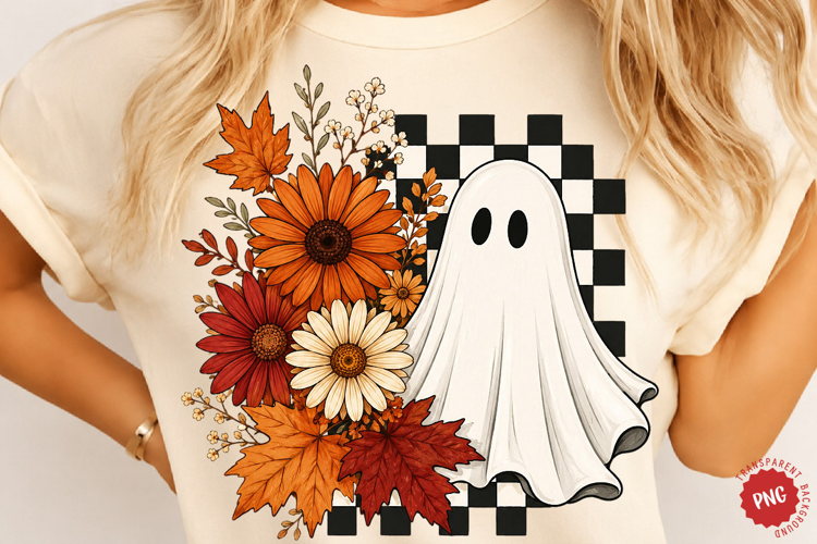 Fall Ghost PNG, Floral Halloween Shirt Design