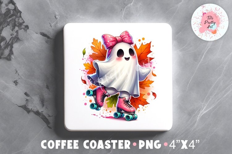 Fall Ghost Square Coaster Sublimation Design Png, Autumn Png